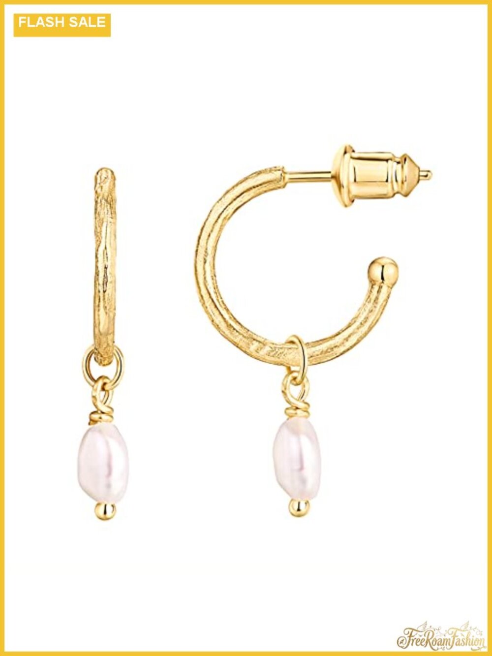 14K Gold Plated Pearl Dangle Huggie Hoop Earrings